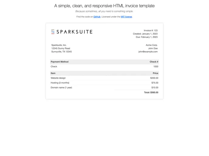 Simple Html Invoice Template